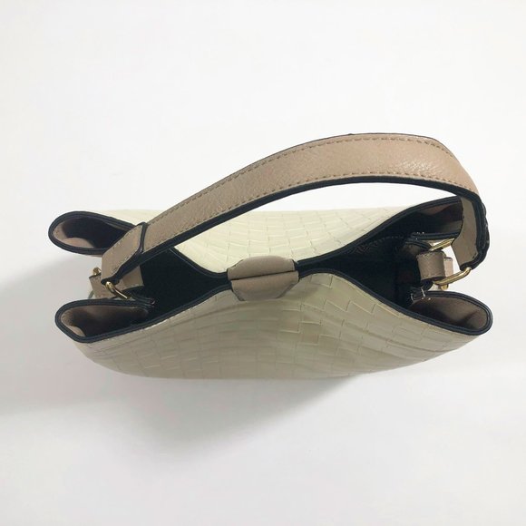 Jen & Co Tati Satchel Cross Body Bag Vegan Leather Beige Woven Pattern - Picture 5 of 9